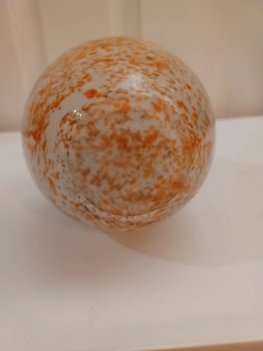 Vintage MCM Orange White Confetti Spatter Swung Art Glass Bud Vase 12.5